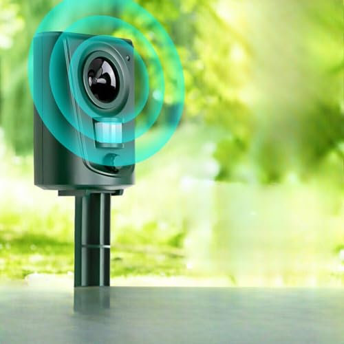 EBILUN Répulsif à ultrasons, répulsif anti-nuisibles à piles pour chat et renard, étanche, détecteur de mouvement, pour oiseaux de ferme, écureuil, chien, nuisible