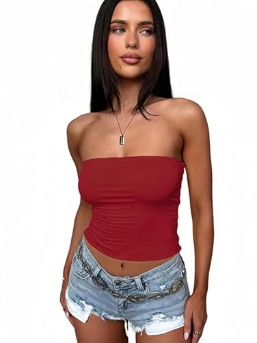 Sukiglam Women's Tube Tops Sexy Sleeveless Bandeau Top Summer Vest Top No PaddedLadies Basic Strapless Crop Tops Slim Fit Y2K Clothes Casual Tight Backless Going Out Tank Top