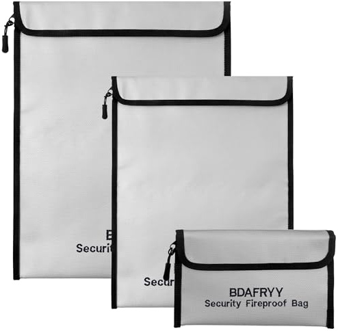 3 Pcs Fireproof Waterproof Money Important Document Bag(2000℉),Fire Proof Bag for Documents,Fire Proof Money Bag for Cash,for A4 A5 Documents Holder,Cash,Passport,Tablet,Laptop,File,Jewelry