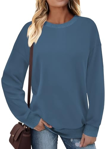 Cuptacc Tröjor kvinnor Storbritannien jumper rund hals ribbad trim långärmad skjorta | Rund hals|Ribbad trim|Hängande axel|Långärmad|Oversized|Utan huva|Bekväm|Ledig|Höst|Vinter