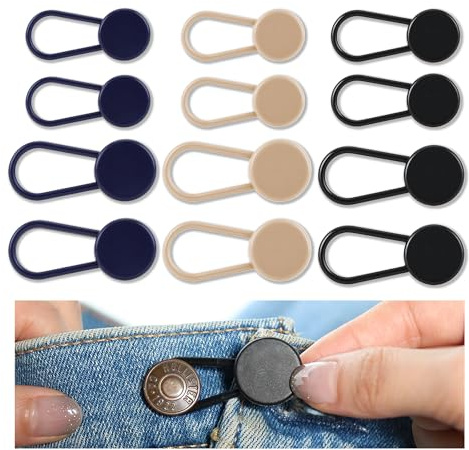 GrueGard Extenseur de Bouton de Pantalon 12 Pièces - Élargisseur de Taille en 2 Tailles & 3 Couleurs, Sans Couture Homme/Femme, Pour Grossesse et Jeans, Trousers Button Extender
