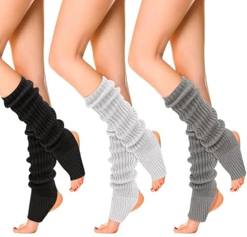 OUDQFCJ 3 Pares de Calentadores de Piernas Mujer, Tejidos, Largos, para Invierno, para Niñas