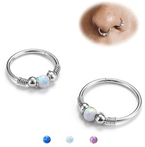 BodyBonita Opal Piercing Naso Acciaio Chirurgico 316L Piercing Orecchio per Donne Orecchino Naso Conch Daith Helix Orecchini 2 Pezzi Argento 18G 8mm 10mm Bianco