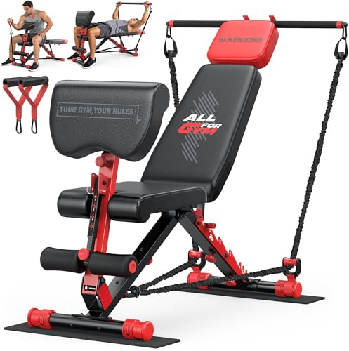 XDDIAS Workout Bench, Foldable Weight Bench with Variable Resistance Training Set, 880LBS Adjustable Bench with Leg Extension, Preacher Curl, Extended Headrest, Incline Decline Flat Bench for Strength Training
