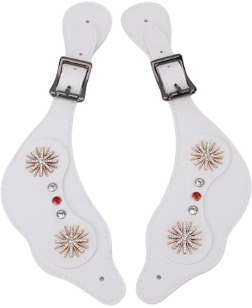 Aramox Sangles d'éperon Sangles d'éperon Réglables en Cuir PU avec Boucle en Métal 10,8 Pouces Conception Florale Fabriquée à la Main pour Les Bottes 'équitation des Cavaliers (White)