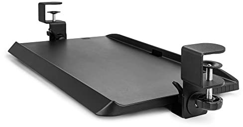 Kantek Clamp On Under Desk Ergonomic Computer Keyboard Tray Holder, Adjustable Tray Slides Out with Tilt Control, Easy Mounting, 20 x 12.25, Black