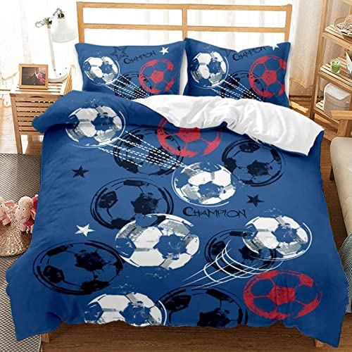 LUYAPOND Parure de Lit 160x200 Ballon de Foot Bleu, Parure de Lit 2 Pièces avec Housse de Couette et 1 Taie d'oreiller 65x65 cm pour Enfant Ado