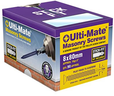 Ulti-Mate Lot de 90 vis à béton 8 x 80 mm