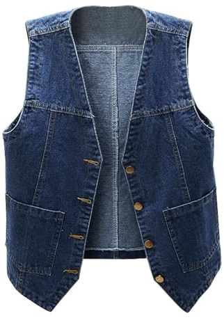 Chaleco vaquero para mujer, color sólido, sin mangas, talla grande, ligero, para primavera, otoño, botones, chalecos con parte delantera abierta, ropa de exterior, ropa de descanso elegante, Reino