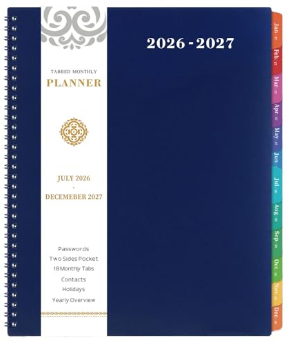 2026-2027 Monthly Planner - Planner 2026-2027, JUL 2026 - DEC 2027, 9 x 11 Monthly Planner 26-27, 26-27 Calendar Planners with Spiral Binding + Tabs + Back Pocket + Notes Pages - Blue