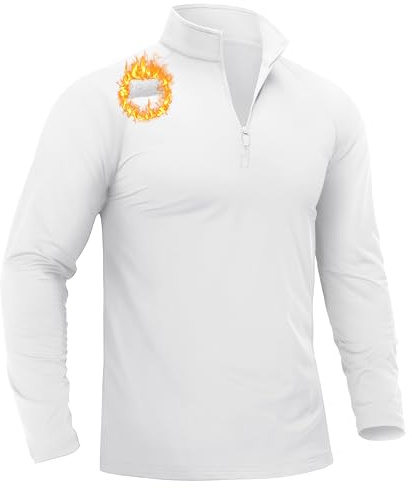 TACVASEN Herren 1/4 Zip Fleece Langarmshirts Funktionsshirt Warm Wanderpullover Atmungsaktiv Sportshirt Ski Golf Shirt (3XL, Weiß)