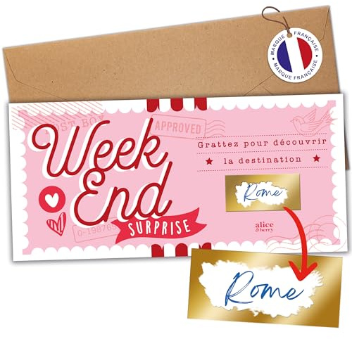 Aliceandberry - Tarjeta para rascar fin de semana y sorpresa, ideal para viajes, regalo personalizable, San Valentín, EVJF, regalo para pareja, diseño vintage, color rosa