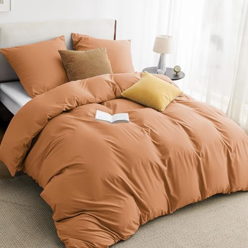 BEDSURE Ropa de cama de 155 x 220 cm, 3 piezas, color naranja, 1 funda nórdica de 155 x 220 cm, 2 fundas de almohada de 80 x 80 cm, certificado Öko-Tex, color naranja quemado, microfibra de poliéster