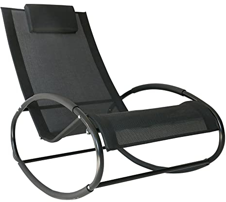 Outsunny Schaukelstuhl, Schwungliege, wetterfeste Schaukelliege, Gartenliege mit Kopfkissen,bis 120 kg Belastbar, Texteline + Metall, 105 x 62 x 88 cm, Schwarz