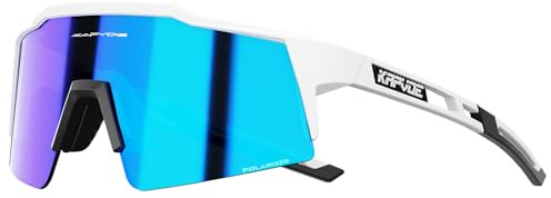 KAPVOE Polarizadas Gafas Ciclismo Protección UV400 TR90 Deportivas Mujer Hombre MTB BTT Bicicleta Running Bici Correr Voleibol Tenis Conducir Pesca Deporte Lentes Montana 03 blanca azul