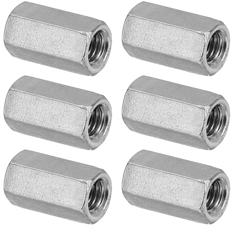 PATIKIL Lång mutter M5 x 0,8 steg sexkantigt mutter i 304 rostfritt stål, 6 st 15 mm/ 0,6 tum längd gängade stambeslag, kopplingsmuttrar, silverton