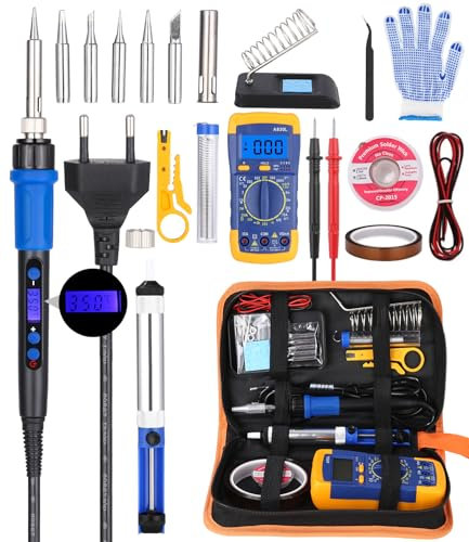 Yulado Fer à Souder, 60W Kit de Fer a Soudure, Fer à Souder Etain de Précision avec Interrupteur ON/OFF, Temperature Réglable 200~450℃,5 Pointes De Fer à Souder