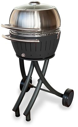 LotusGrill XL trädgårdsgrill-set limegrön – grillvagn med grillhuva XL av rostfritt stål (antracitgrå)