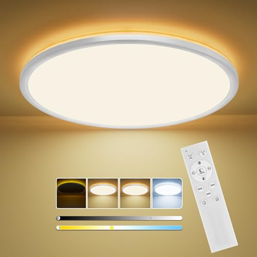 LuJasi Lampara Techo Regulable, 36W 3600LM Plafon LED Techo con Mando Distancia, 1800K Luz Nocturna, 3000K-6500K Lámpara de Techo Slim para Dormitorios Habitaciones Infantiles Salones Ø30 (29CM)