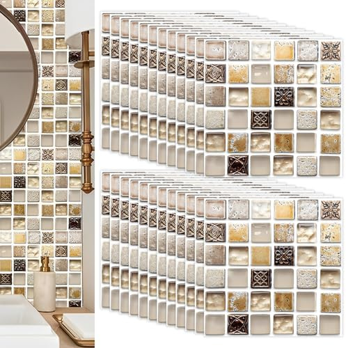 Pegatinas de Azulejos,Yueser 24 Piezas Autoadhesivo Azulejo Transferencias Pegatinas DIY para Cocina Baño Decoración del Hogar,20x20cm (Dorado 20cm)