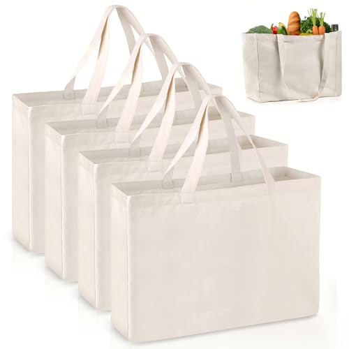Binlava 4 Stk Jutebeutel Unbedruckt, Einkaufstasche groß, Jutebeutel zum bemalen, Baumwolltasche Tragetasche mit Henkel für Sport, Einkaufen, Lebensmittel (, Beige, 45×8×35CM)