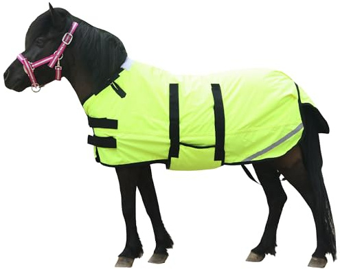 Leberna Tapis d'hiver pour poulain et mini cheval – Couverture 300D respirante pour cheval de sevrage miniature avec bande ventrale (garnissage 150 g) (jaune fluo, taille S (0,8 à 1,9 m)