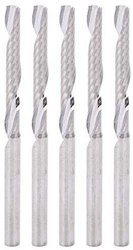 Fresas de mango recto, de 5 piezas; fresa espiral de una ranura; brocas de fresado CNC de acero de tungsteno con acabado espejo – hoja pulida para tallado en madera, 3,175 x 25 x