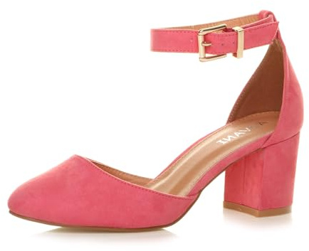 AJVANI Low mid Block Heel Ankle Strap Court Shoes Sandals