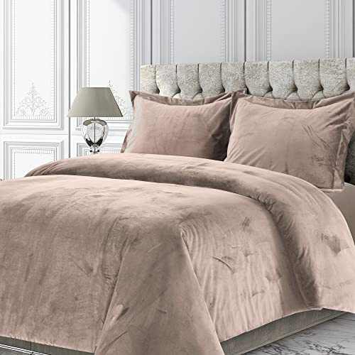 Tribeca Living VENICEDUVET Venice Velvet Oversized Solid Duvet Set, Queen, Taupe