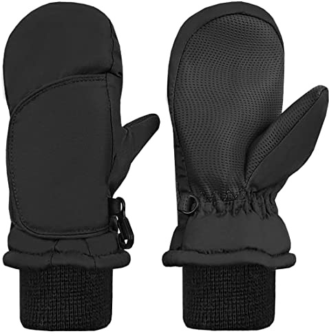 N'Ice Caps Kids Waterproof Snow Mittens Cold Weather Thinsulate Insulated (Black, 2-3 Years)