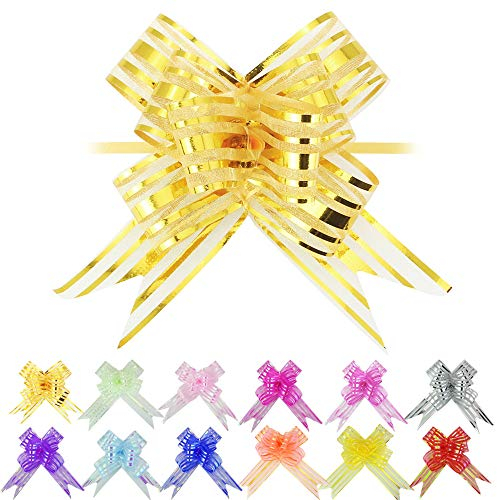 EMAGEREN 12 Stück Zugschleifen 5 cm breit mittelgroß Organza Zugschleifen Schleifen Schmetterling Stil Geschenkpapier Schleife Geburtstagsgeschenk Krawatten Auto Dekorationen