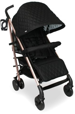 My Babiie Faiers MB51 Rose Gold Black Quilted Stroller, Sturdy & Protective, Lightweight Frame, Comfort, Manoeuvrability, Suitable from Birth to Maximum 22kg, with Cup Holder, Rain Cover and Footmuff