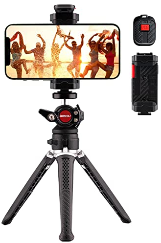 Lammcou Kamera Mini-Stativ, Leichtes Tragbares Mini Stativ mit 2 Segmenten & Voll Schwenkbar Kugelneiger & Blitzschuh Stativhandyhalterung, Compact Tischstativ für Smartphone DSLR Camera Tripod