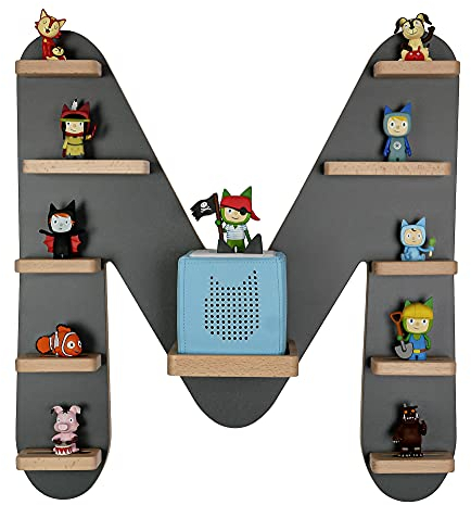 MR TEDDY BEAR Kinderregal Buchstabe M | Holzregal für Toniebox und Tonies | Tonie-Regal hergestellt in der EU | Wandregal zum Spielen und Sammeln | Für Mädchen und Jungen | im M Design in Anthrazit