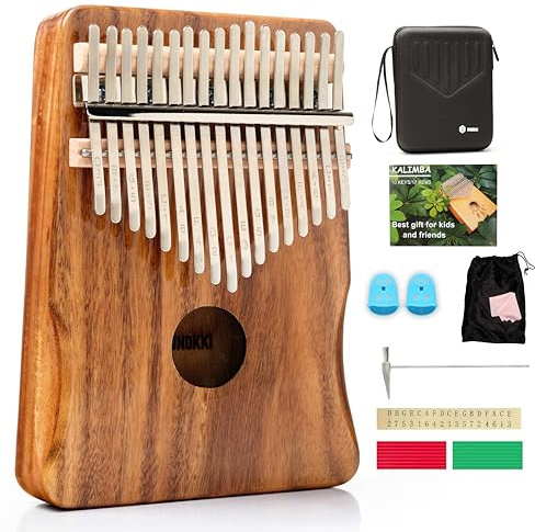 UNOKKI 17-Key Kalimba with Case - Hard Waterproof Case, Acacia Wood, 7.4 x 5.2 - Portable Mbira Thumb Piano & Finger Piano with Curved Keys & Thumb Covers, Tuning Hammer & Instruction Book