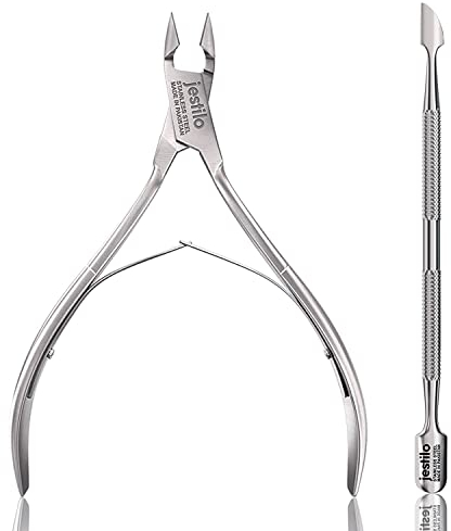 Jestilo Cuticle Remover Tool Set with Cuticle Cutter and Cuticle Pusher - Stainless Steel Professional Cuticle Nipper and Pusher Nail Care Tools for Salon and Level Mani-Pedi at Home (Silver)