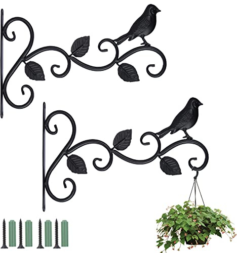 Coolty 2pcs Supports de Panier à Suspendre, Crochet Mural pour Plantes, Crochet Rétro de Jardin, Supports Décoratifs avec Vis pour Pot de fleurs, Lanterne, Mangeoire à Oiseaux et Carillon à Vent