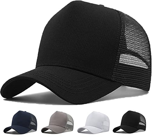 MUNULA Chapeau de Camionneur surdimensionné XXL en Maille pour Homme, Casquette de Baseball à Couronne Haute, Chapeau de Papa Respirant, réglable de 60 à 65 cm, Noir, XXL/3XL