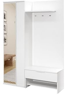 BETTSO -Flurgarderobe Flurmöbel Breit Garderoben mit Spiegel I Garderobenpaneel Wandgarderobe mit Ablage und Schuhschrank I Garderobenschrank Flur-MOLO (Weiß+Wotan)