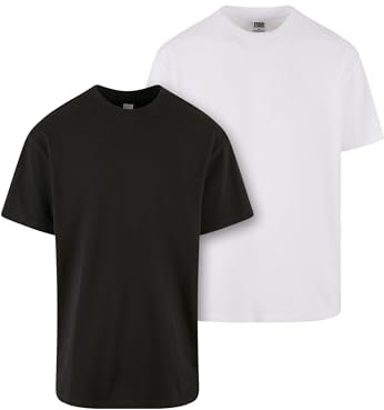 Urban Classics Herren T-Shirt Heavy Oversized Tee 2-Pack, 2er Pack Oversized T-Shirt für Männer, Baumwolle, Black+White, 5XL