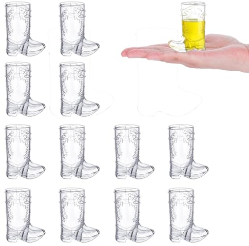 SHINROAD 10Pcs Cowboy Boot Shot Glasses, Plastic Cowboy Boots Cups, 1oz Western Cowboy Beer Mugs,Reusable Cowboy Cowgirl Party Decorations Supplies for Birthday,Theme Party (White)