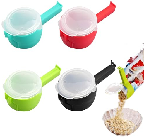 GVPOELR Verschlussclips mit Ausschütter, 4 Stück Verschlussklammern mit Deckel, Tütenclips, Bunt Verschlussklammer, Beutelklammern, Snackspende, Klippverschluss für Zuhause Küche Büro