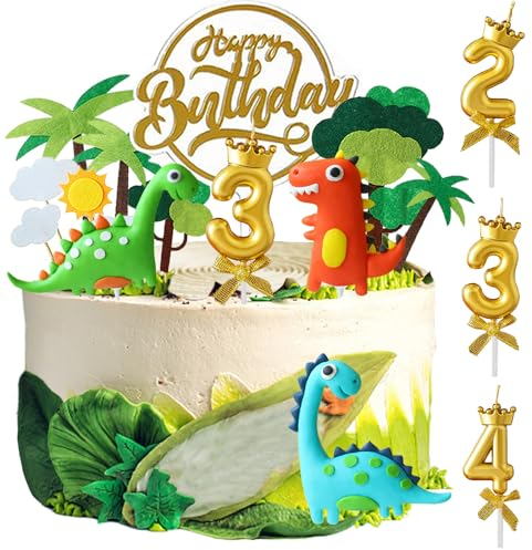 14 Pièces Dinosaure Gâteau Topper 3 Ans, Jungle Décoration Dinosaur Gâteau D'anniversaire 3 Ans, Dino Cupcake Toppers pour Enfant Garçon Anniversaire Fête Baby Shower 3 Ans