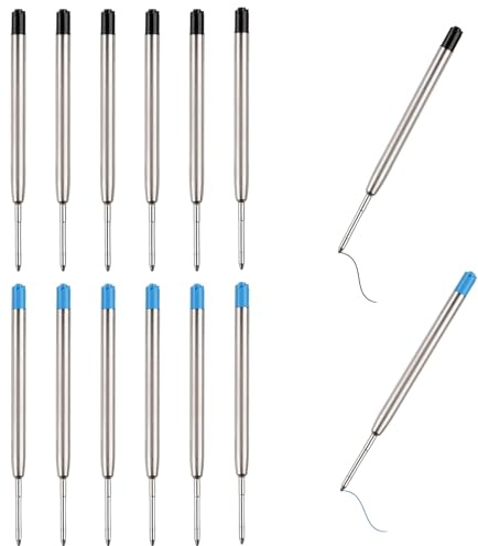 12 Piezas Recambios de Bolígrafo Metálicos,Tinta Suave y Secado Rápido, Compatible con Bolígrafos G2, Perfecto para Oficina Escuela Escritura Diaria, Longitud de 9.9 cm, 6 Azules y 6 Negros