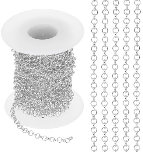 PATIKIL 16.4ft Catena Maglia Circolare, Rotolo Catena 4mm Catena Maglie per Gioielli, Bobina Maglie Metallo, Catene per Collane, Accessori, Collana, Braccialetto, Orecchino, Rame Argento