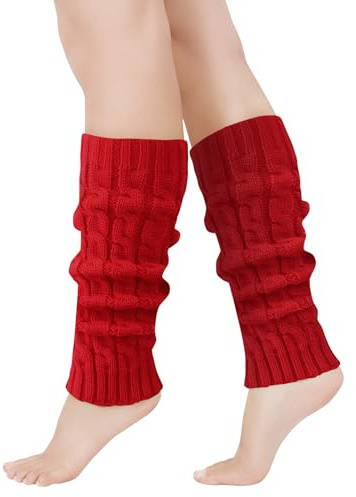 GoGou Leg Warmers for Women Thermal Black Leg Warmers, Chunky Cable Knitted Leg Warmer 80s, Stylish Accessories for Fancy Party Ballet Skating Ice Dancing (leg warmer red)