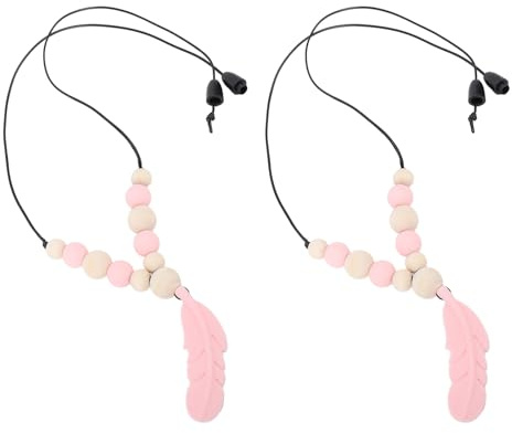 Oytrui 2pcs Collier Sensoriel Réduire Doigt Mâcher Silicone Souple Mâcher Collier Plume Pendentif Collier Sensoriel (Rose)