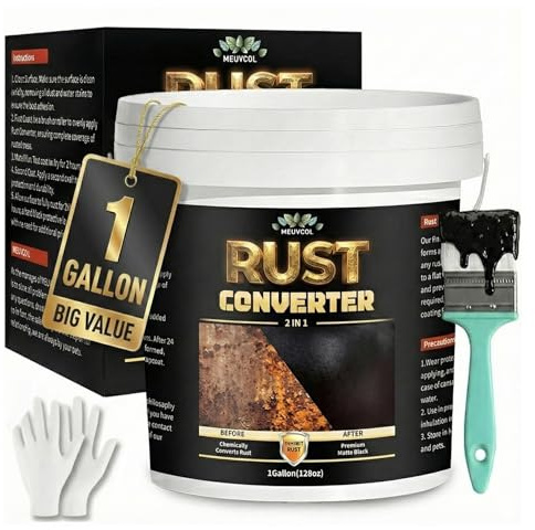 Meuvcol 2-in-1 Rust Converter & Metal Primer - 3.78 L Black Rust Inhibitor Paint for Metal, Ultra Automotive Reformer & Seal, Long-Lasting Chassis Paint Preventative Coating, Heat Resistance