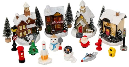 Xoeryoy 16 st julby set, harts upplysta LED jul stad by set med figurer för skrivbord landskap dekorationer