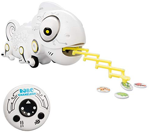 YCOO 88538 ROBO CHAMELEON by Silverlit, ferngesteuerter Roboter, Robotertier für Kinder, füttere das Chameleon, inkl. 4 Metallinsekten, Licht- und Soundeffekte, 28 cm, weiß, ab 3 Jahren